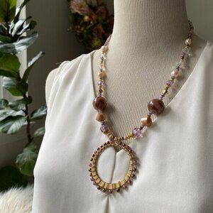 Bohemian Wire Wrapped Pendant Beaded Reclaimed Bead Necklace